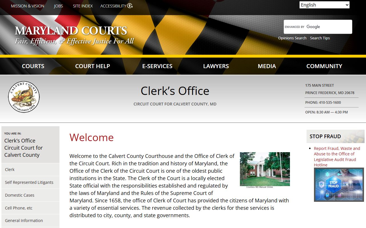 Calvert County criminal court records circuit court clerk page