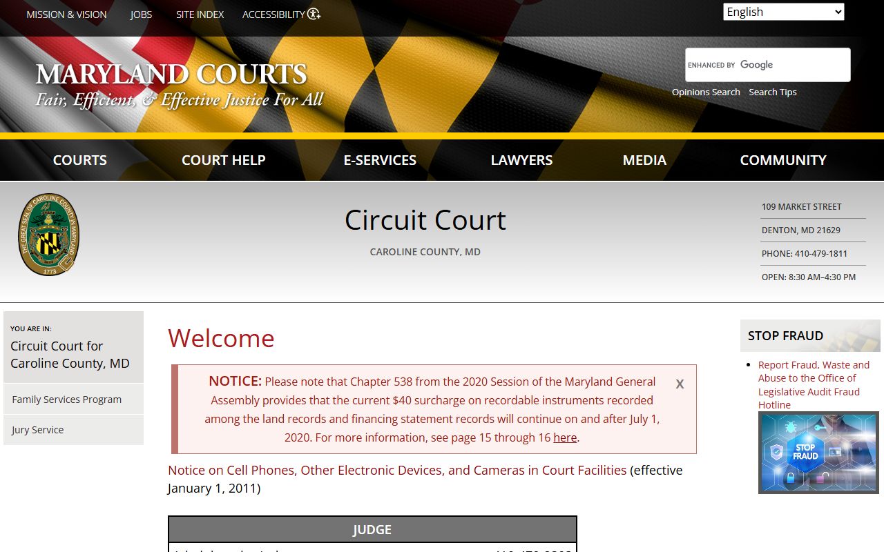Caroline County criminal court records circuit court page