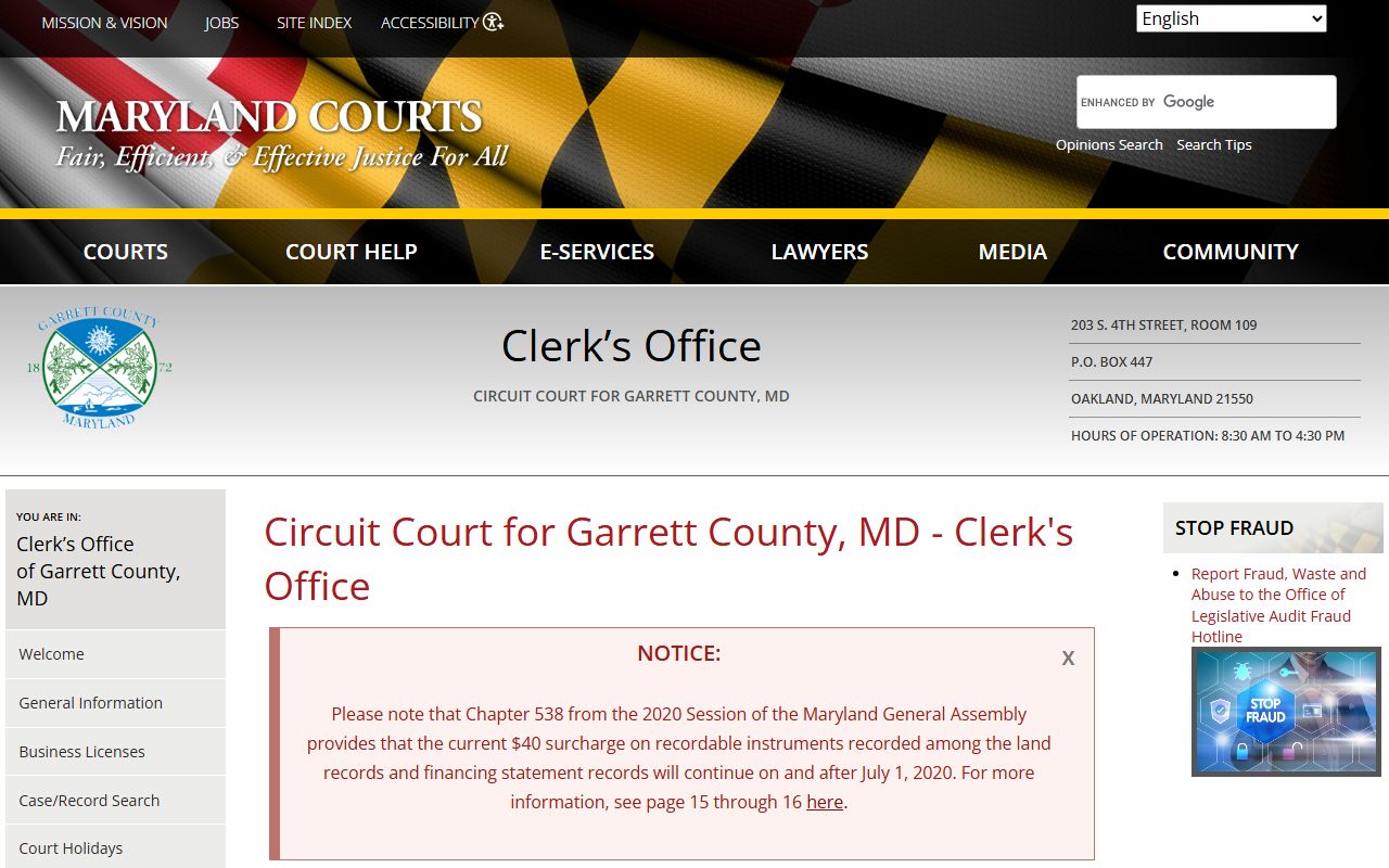 Garrett County criminal court records clerk website