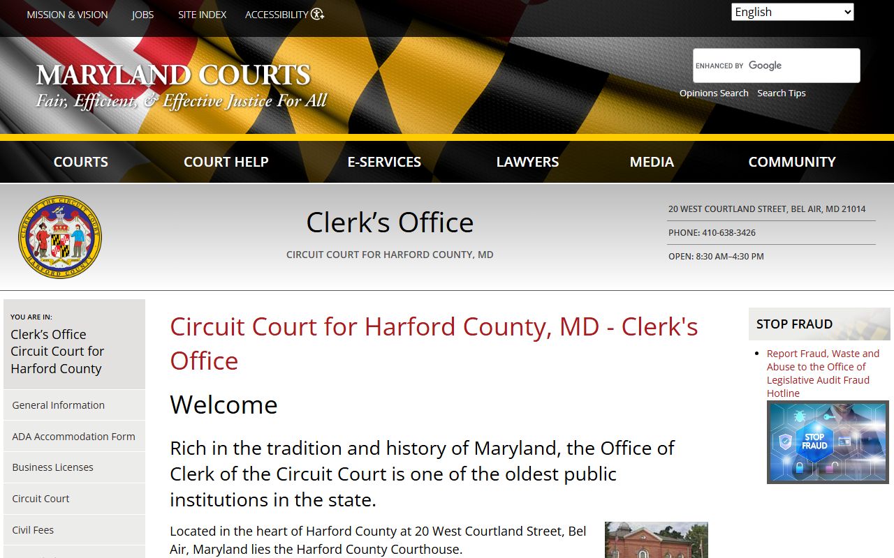 Harford County criminal court records clerk website